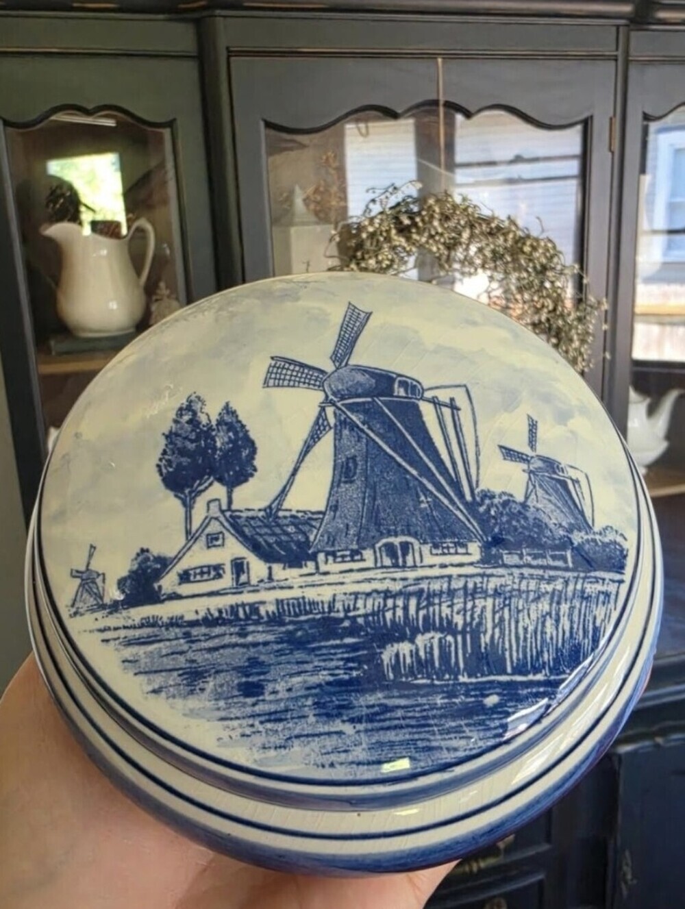 Vintage Delft Lidded Trinket Dish Bowl